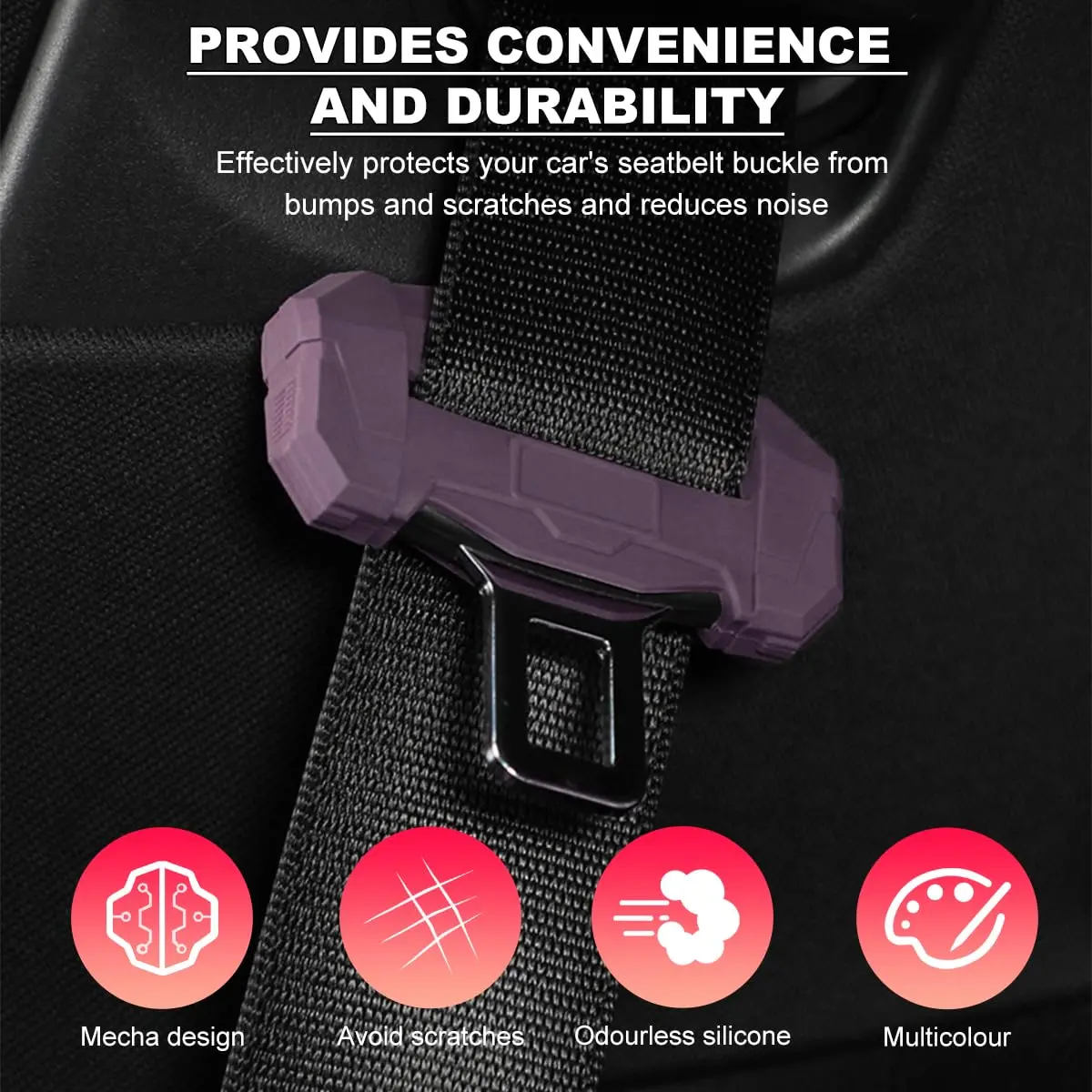 DXNQ Purple 2PCS Silicone Seat Belt Buckle Covers | Anti-Scratch Protective Sleeve for Cars, Vans, Trucks, SUVs - view 4