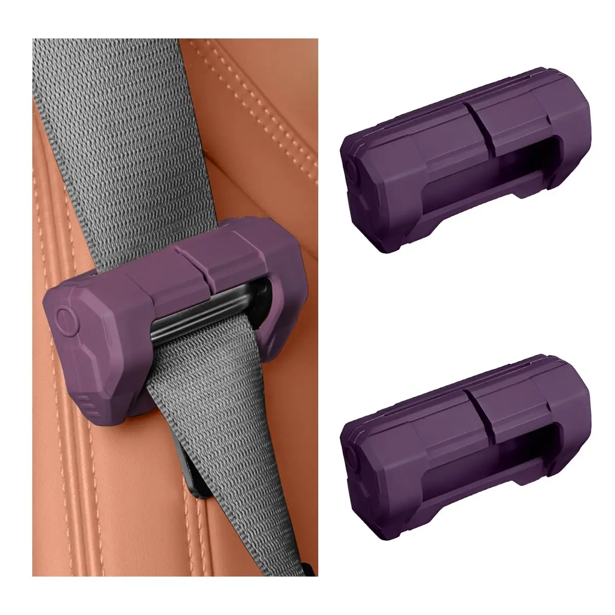 DXNQ Purple 2PCS Silicone Seat Belt Buckle Covers | Anti-Scratch Protective Sleeve for Cars, Vans, Trucks, SUVs - main product image
