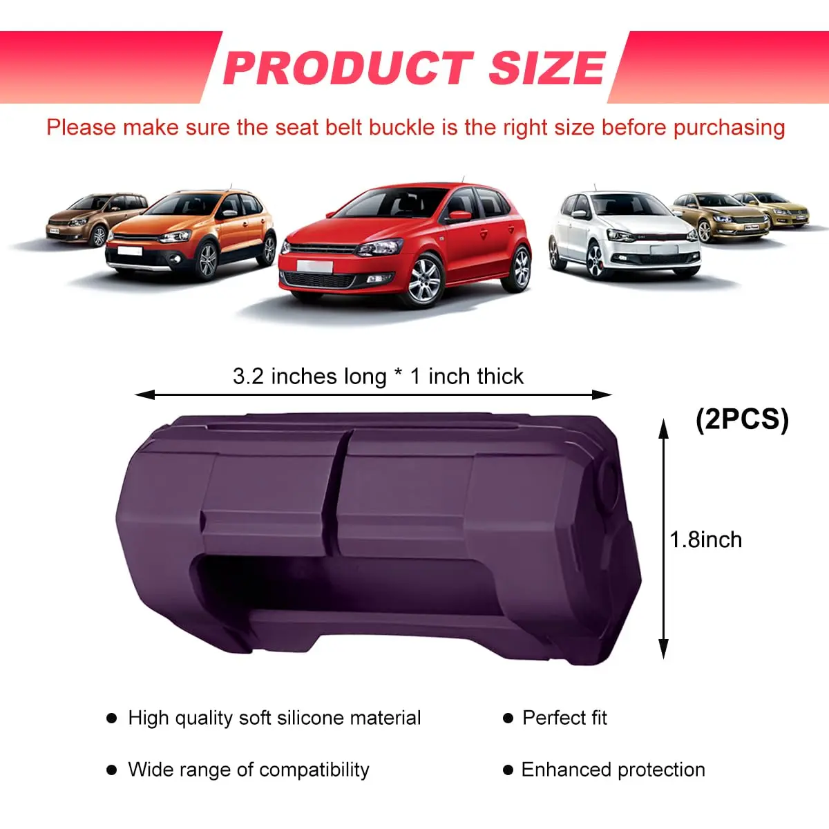 DXNQ Purple 2PCS Silicone Seat Belt Buckle Covers | Anti-Scratch Protective Sleeve for Cars, Vans, Trucks, SUVs - view 2