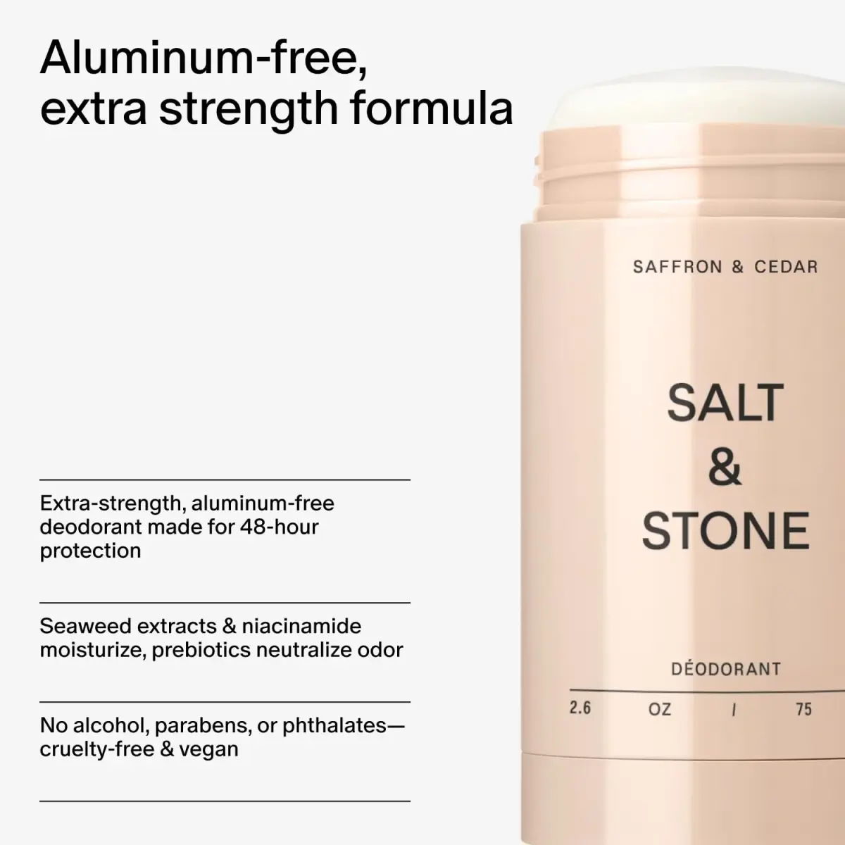 Salt & Stone Aluminum-Free Deodorant Saffron & Cedar 73.7g (2.6 oz) | Natural Odor Protection - view 5