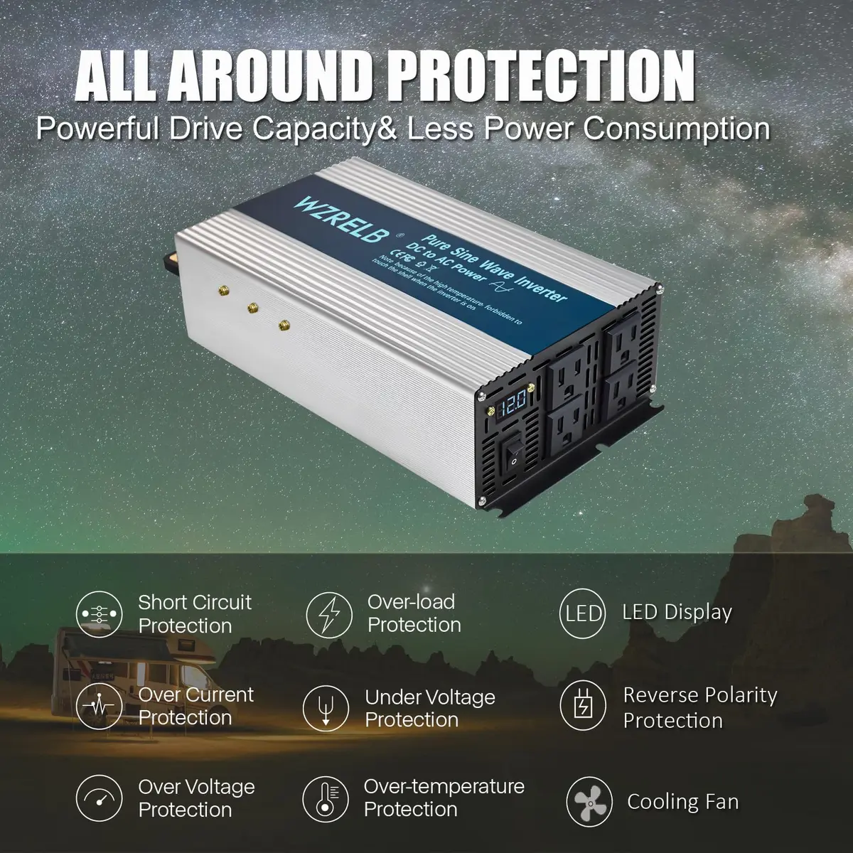 WZRELB 36V 2000W Pure Sine Wave Inverter | Off-Grid Portable Power for Home & RV - view 2