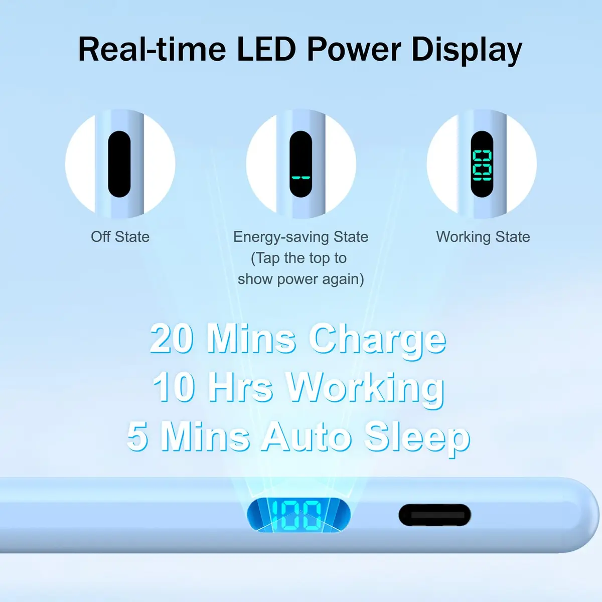 FOJOJO Stylus Pen for iPad 2018-2026 with LED Power Display | Fast Charge & Palm Rejection - view 2