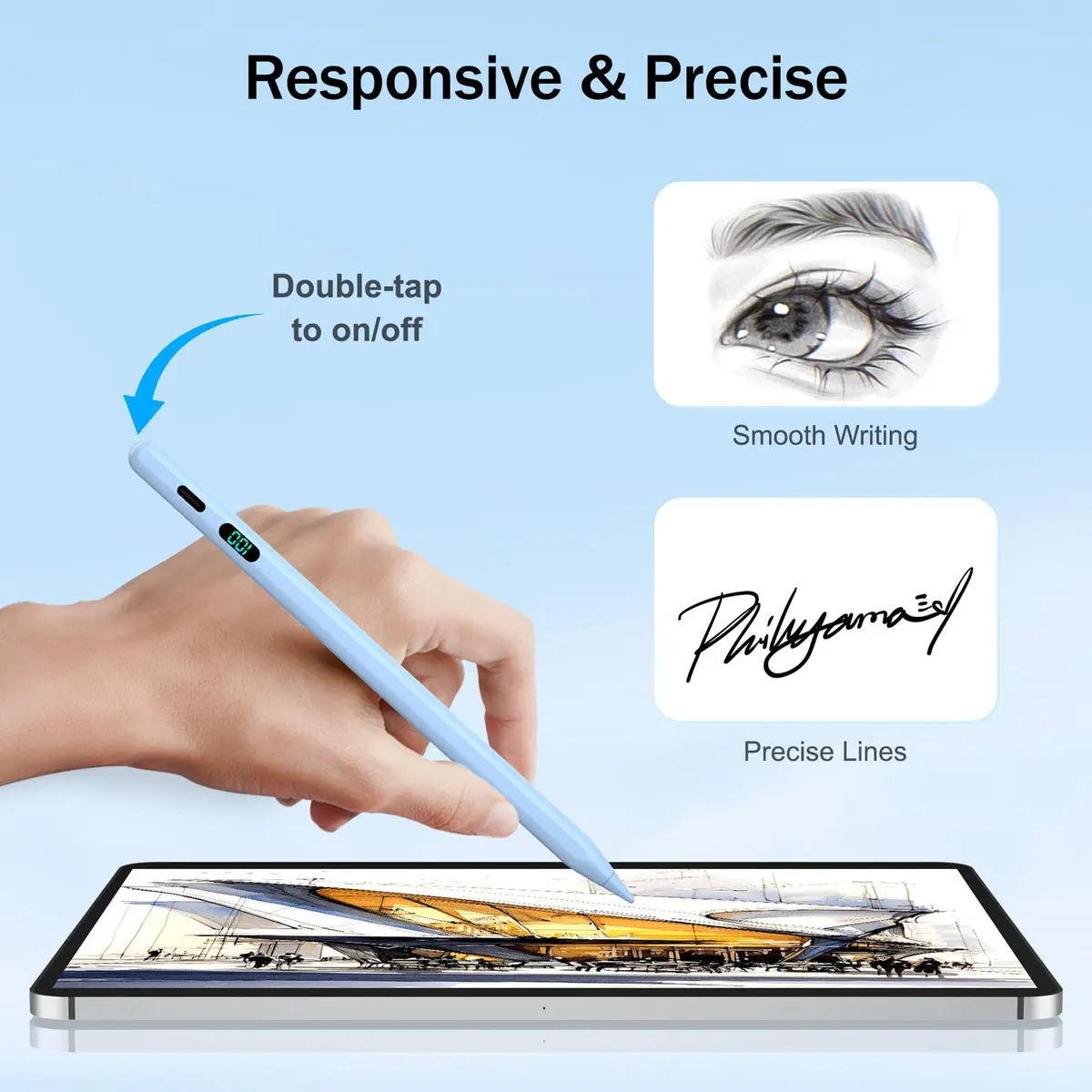 FOJOJO Stylus Pen for iPad 2018-2026 with LED Power Display | Fast Charge & Palm Rejection - view 3