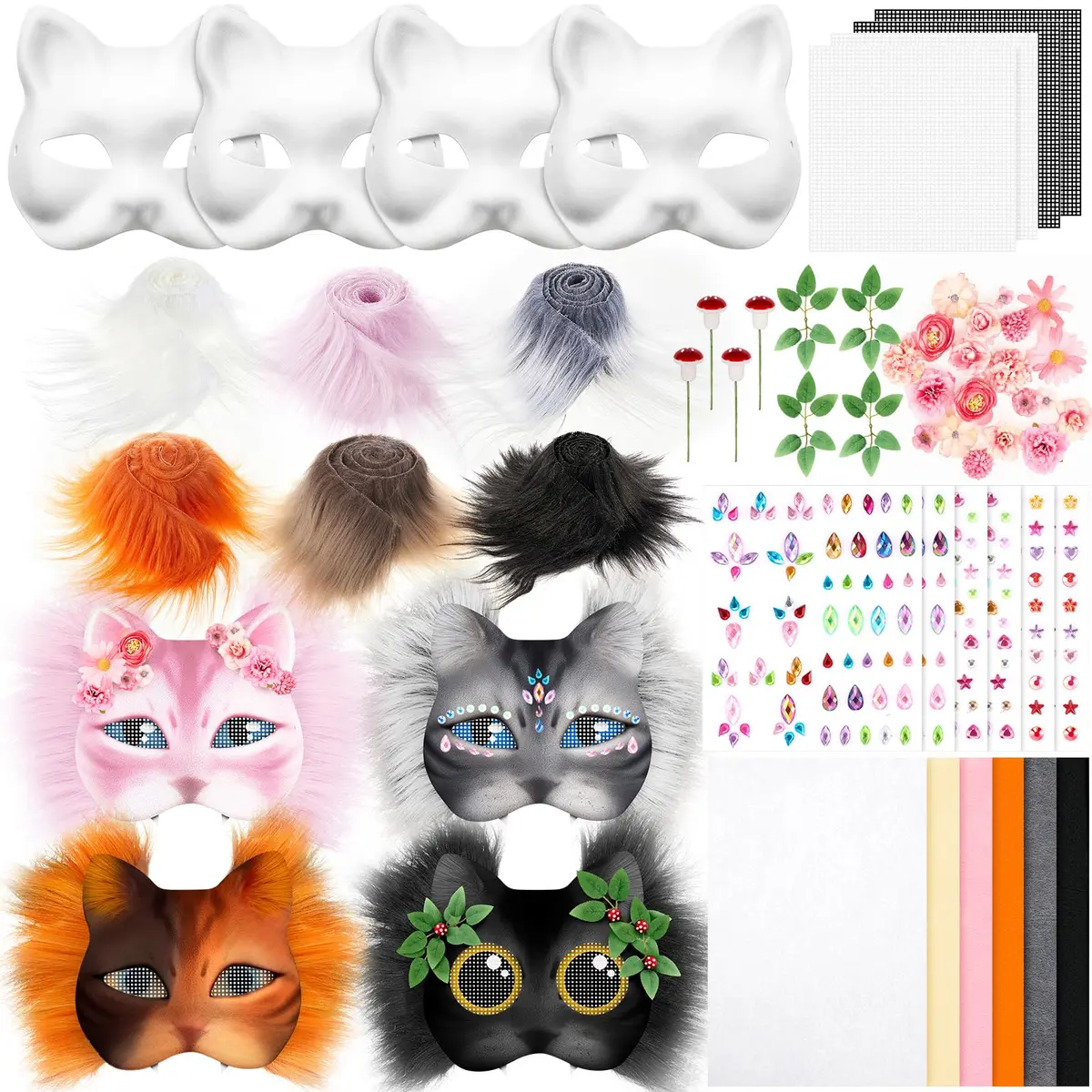 Seenelling 31 Pcs DIY Therian Mask Kit | Blank Cat Mask for Cosplay & Parties - main product image