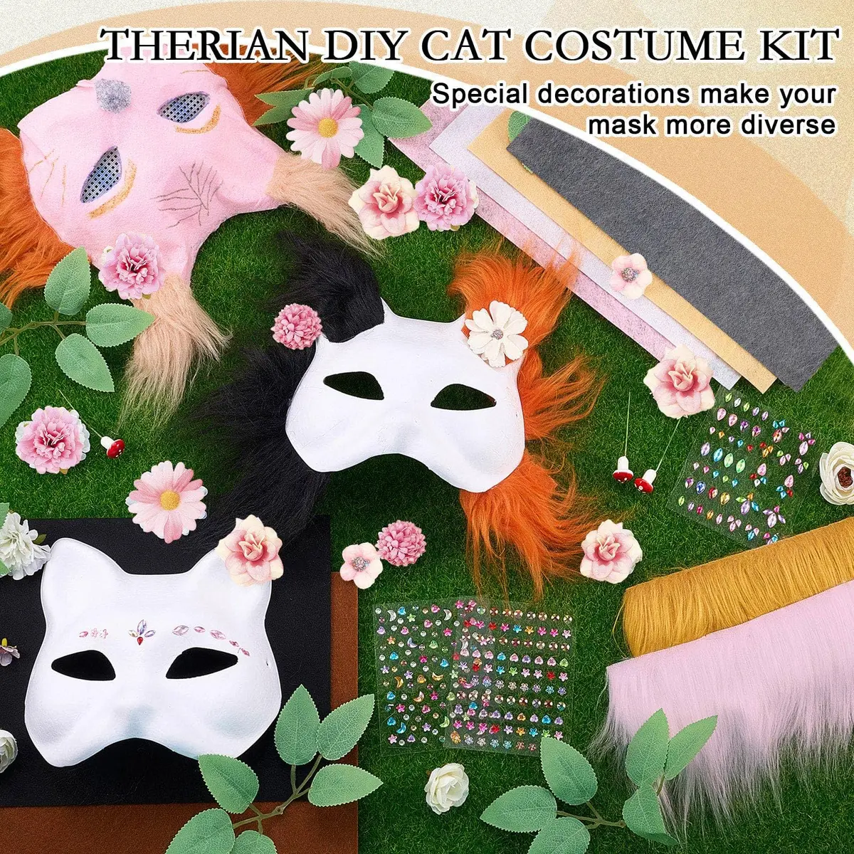 Seenelling 31 Pcs DIY Therian Mask Kit | Blank Cat Mask for Cosplay & Parties - view 3