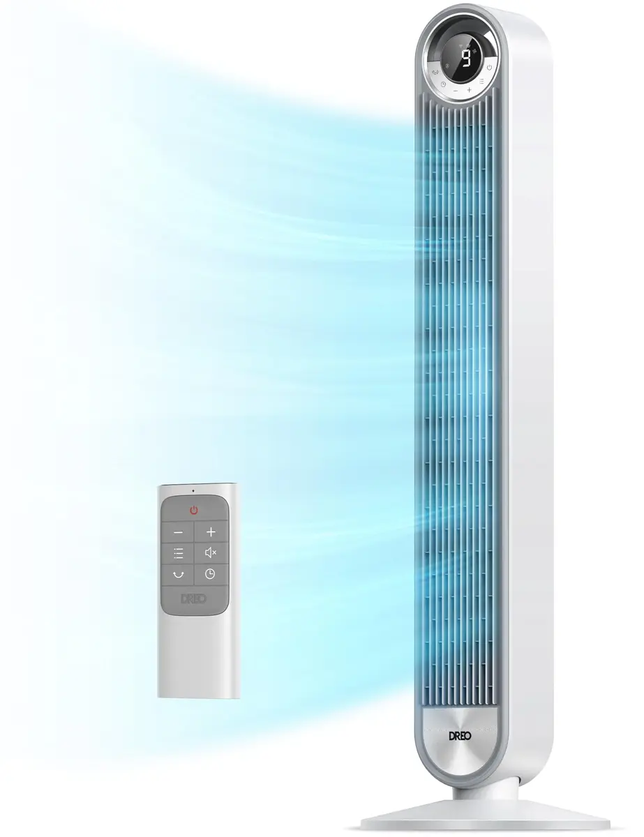 DREO Tower Fan for Bedroom, 42Inch, 9 Speeds, DC 28ft/s Velocity, Quiet & Remote Control - main product image