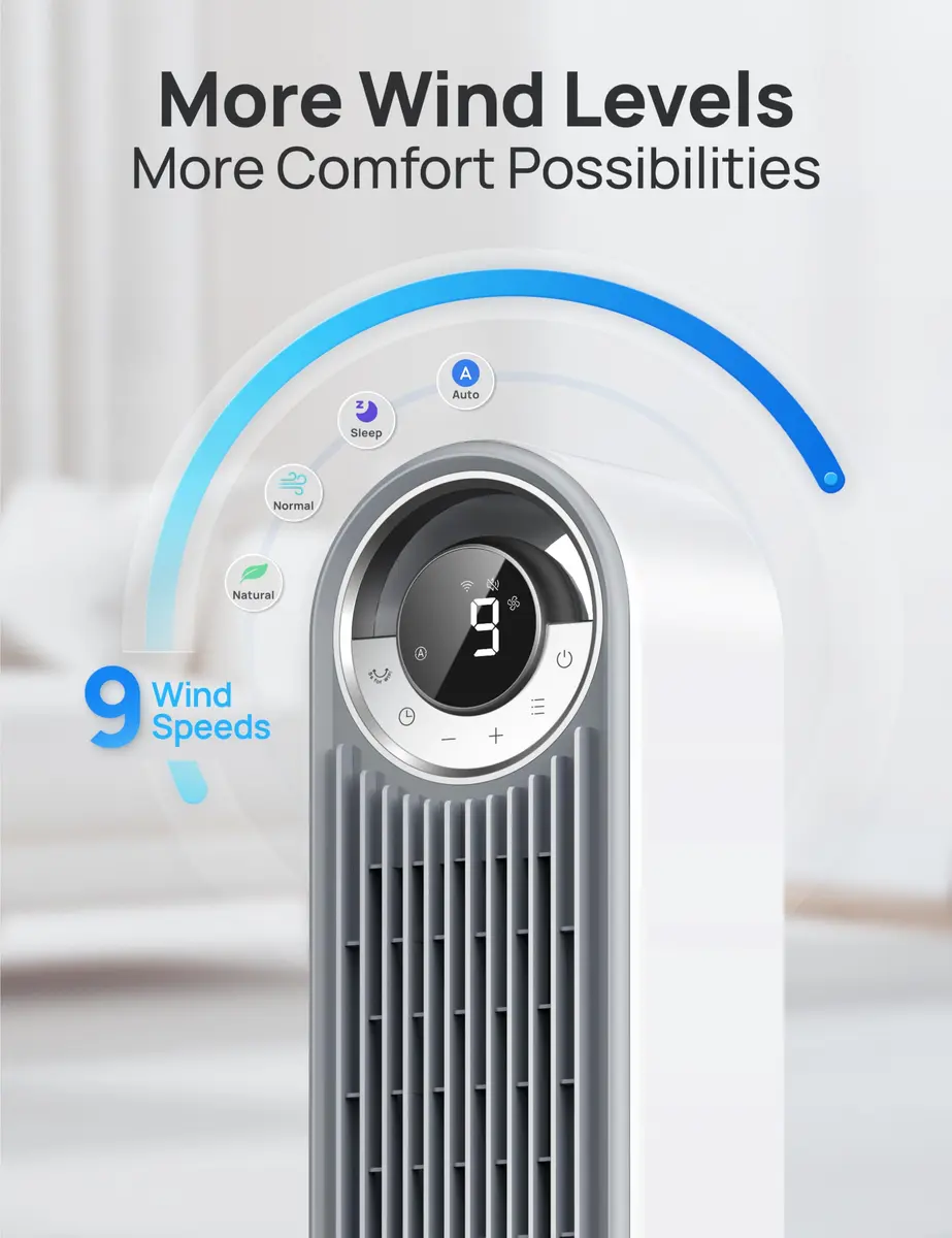 DREO Tower Fan for Bedroom, 42Inch, 9 Speeds, DC 28ft/s Velocity, Quiet & Remote Control - view 5