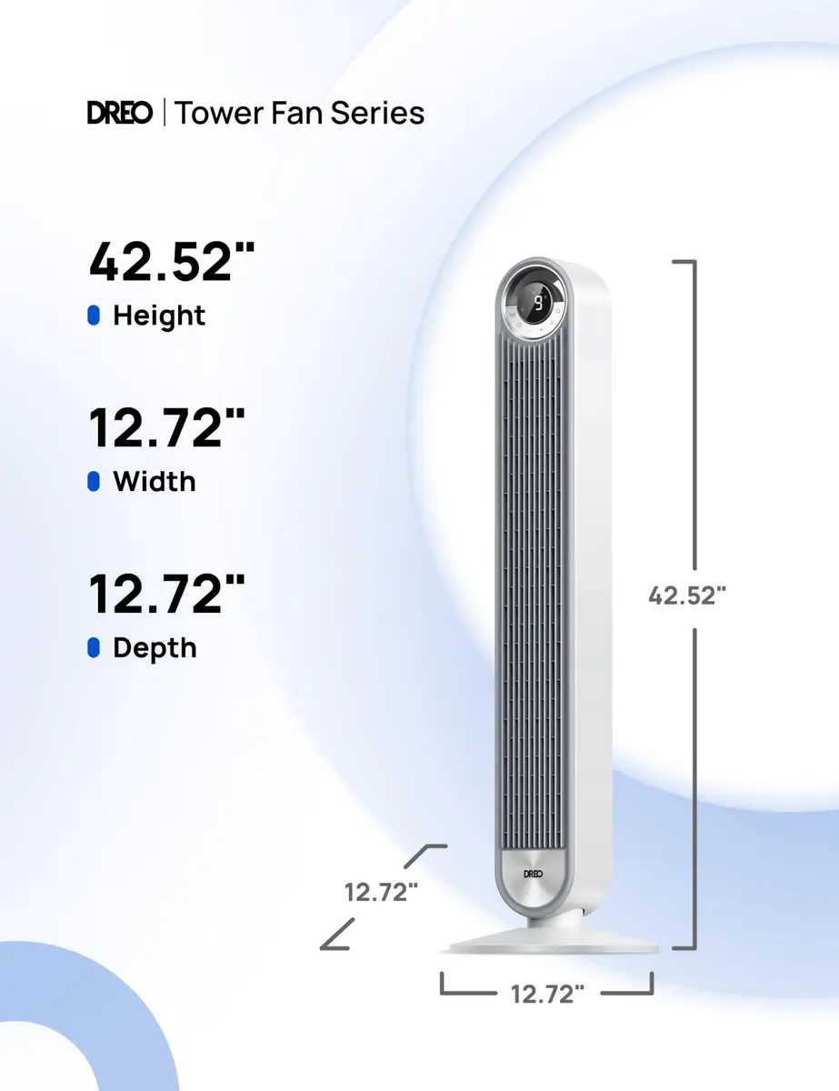 DREO Tower Fan for Bedroom, 42Inch, 9 Speeds, DC 28ft/s Velocity, Quiet & Remote Control - view 7