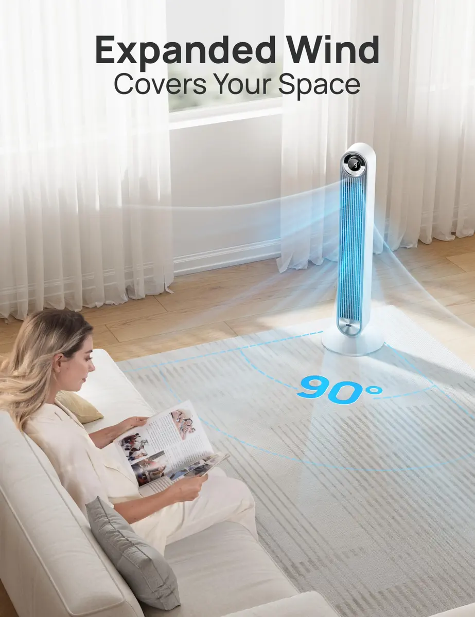 DREO Tower Fan for Bedroom, 42Inch, 9 Speeds, DC 28ft/s Velocity, Quiet & Remote Control - view 4