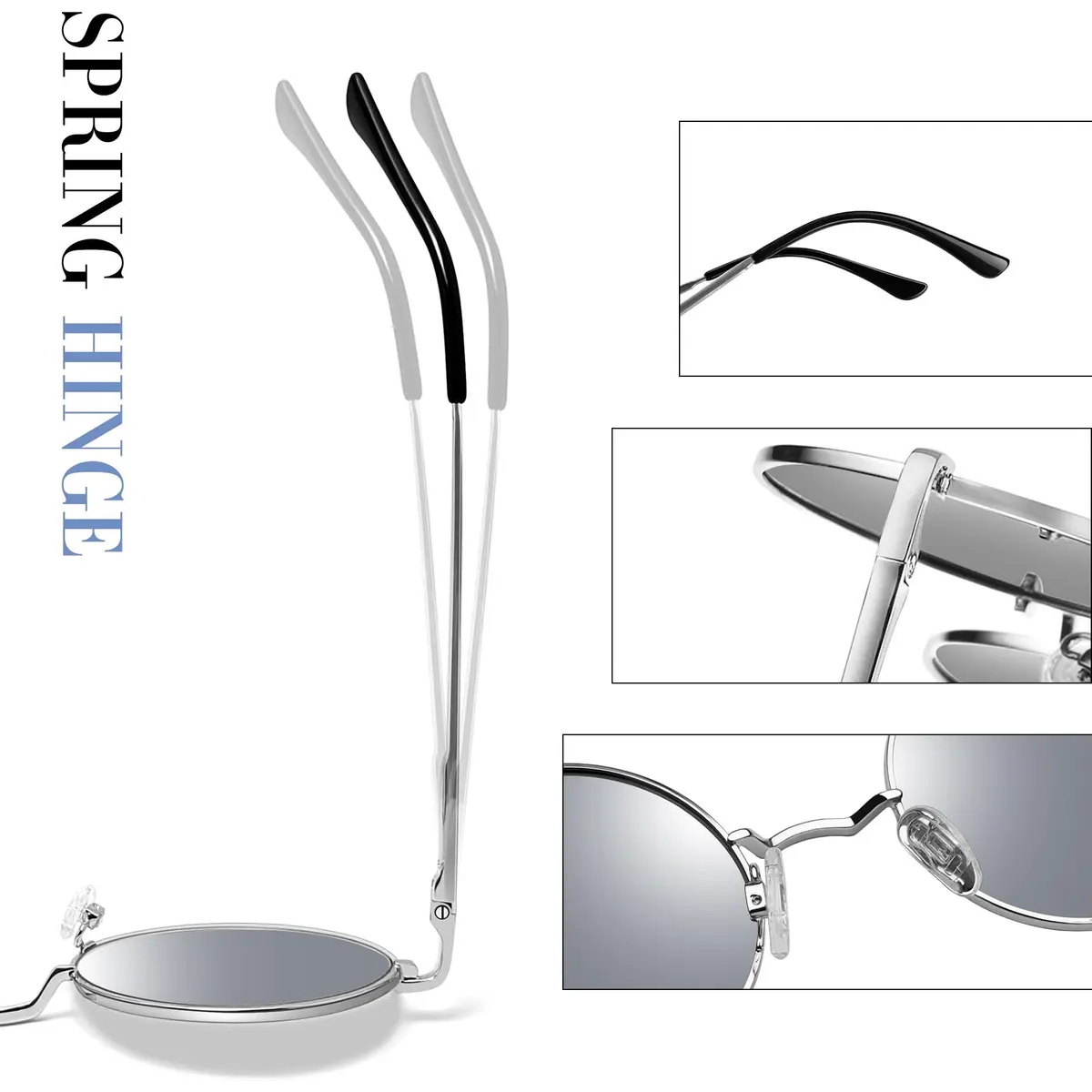 Joopin Small Round Silver Sunglasses Reflective UV400 Polarized Shades for Men Women - view 4