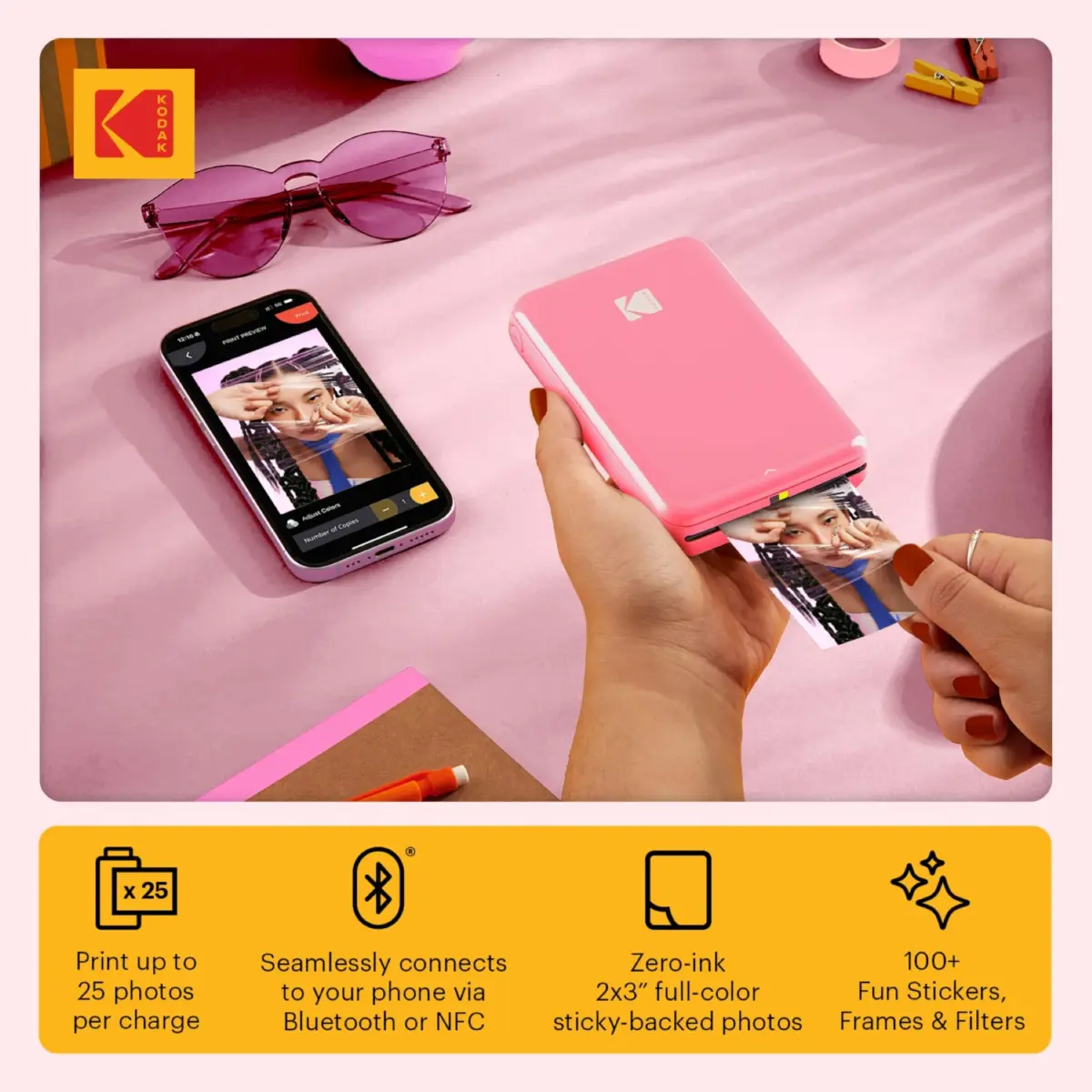 Kodak Step Instant Smartphone Photo Printer - 75 Sheets Bundle, Pink | Bluetooth & NFC Connectivity - view 2