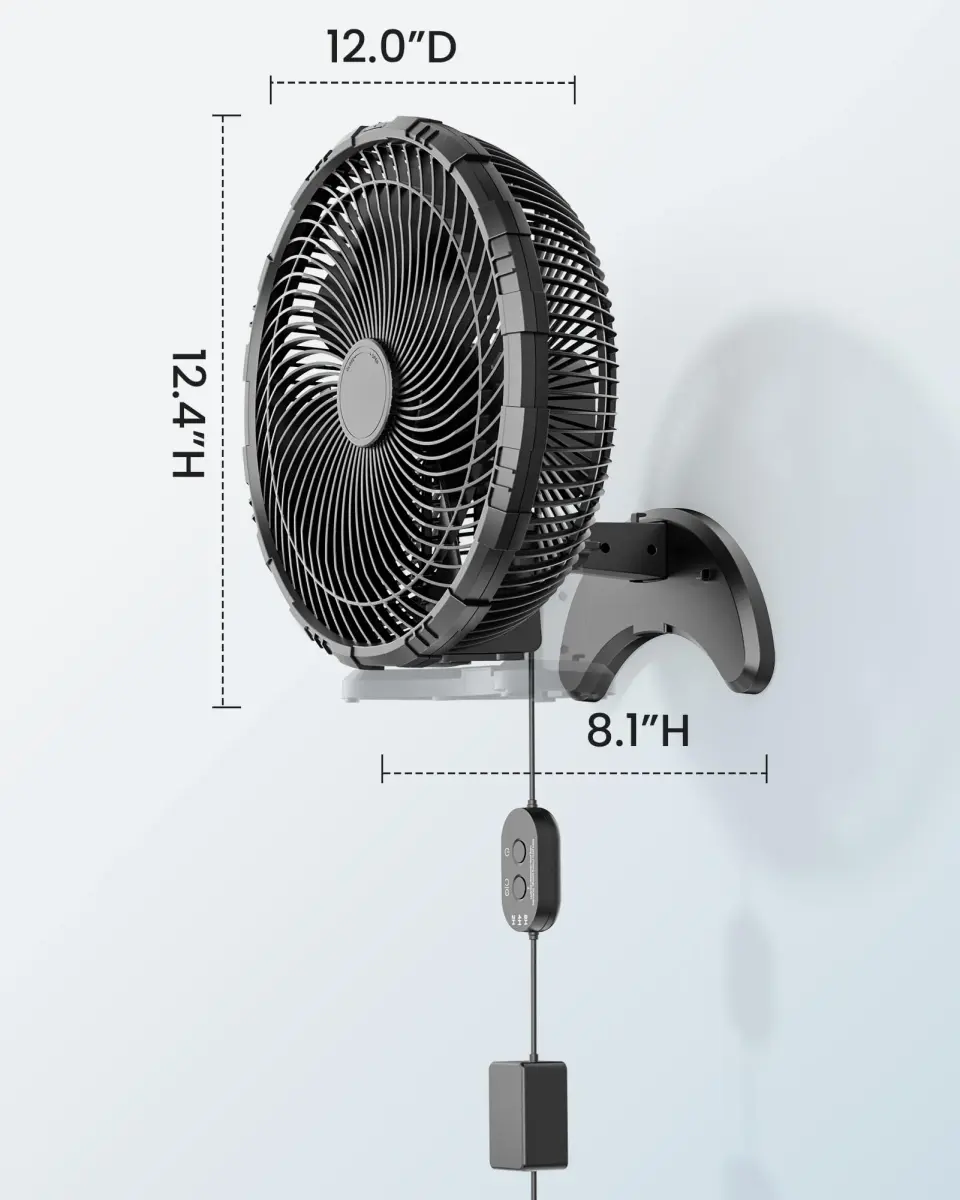 Koonie 12-Inch Wall Mount Fan with Timer & Remote | 35dB Quiet Operation, 2.54 kg (5.66 lb) - view 7