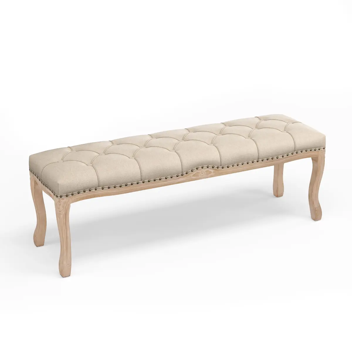 Cozyman Bedroom Bench, French Vintage Tufted Linen 52.5" | Elegant Upholstered End of Bed Ottoman - main product image