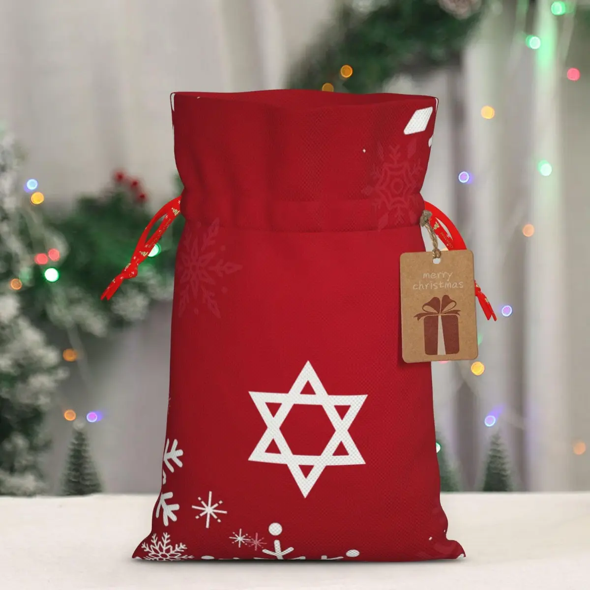 BXDEOOPWE Yeshua Star Of David Christmas Drawstring Bag 1 Count | Red Gift Bag for Christmas & Gifts - view 6