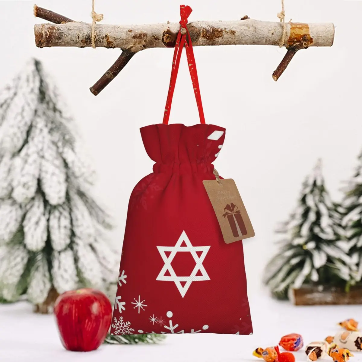 BXDEOOPWE Yeshua Star Of David Christmas Drawstring Bag 1 Count | Red Gift Bag for Christmas & Gifts - view 8