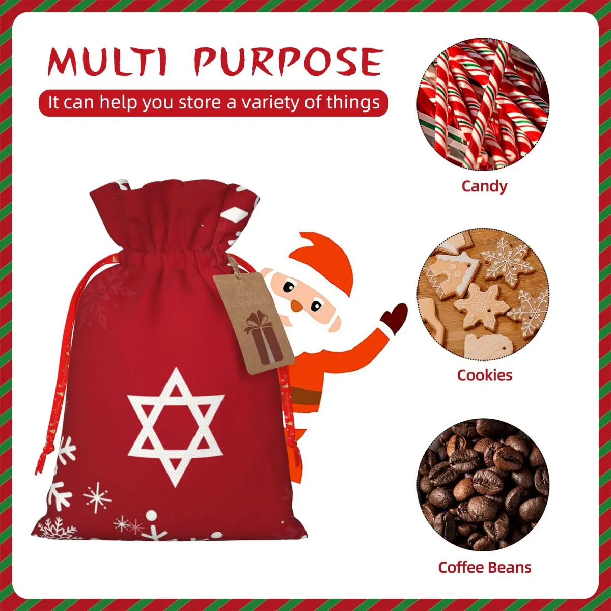 BXDEOOPWE Yeshua Star Of David Christmas Drawstring Bag 1 Count | Red Gift Bag for Christmas & Gifts - view 9