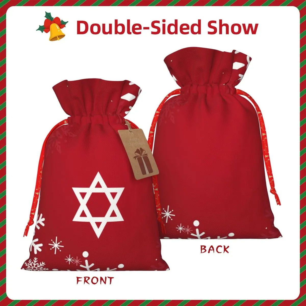 BXDEOOPWE Yeshua Star Of David Christmas Drawstring Bag 1 Count | Red Gift Bag for Christmas & Gifts - view 3