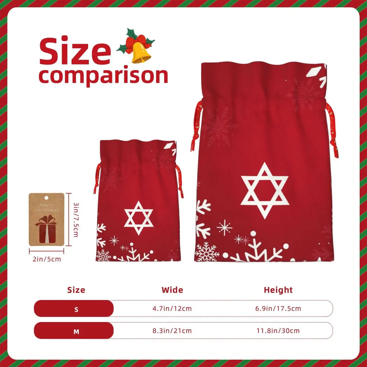 BXDEOOPWE Yeshua Star Of David Christmas Drawstring Bag 1 Count | Red Gift Bag for Christmas & Gifts - view 4
