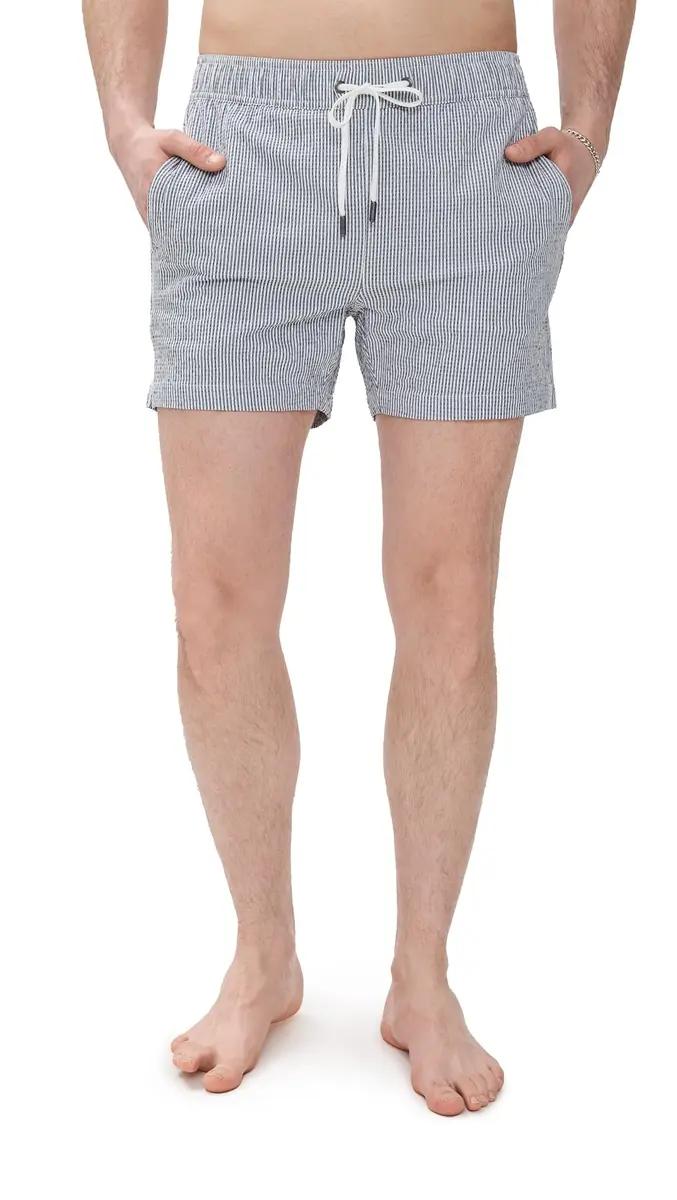 Onia Men's Standard Charles 5" Swim Trunk, DEEP Navy/White | Quick-Dry Cotton Nylon Blend - main product image