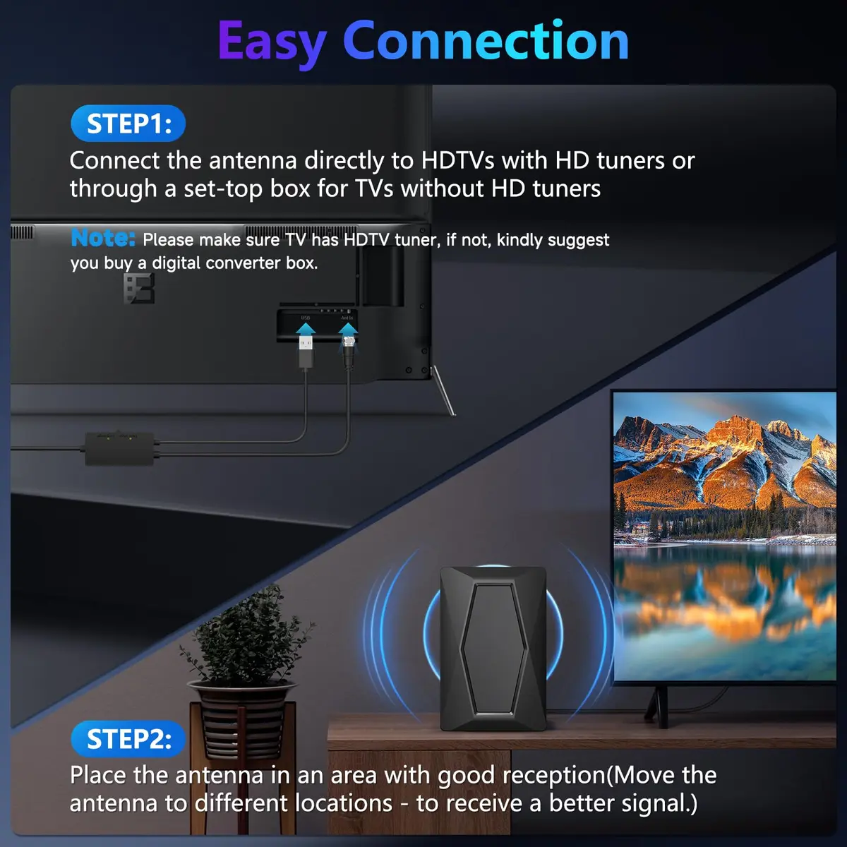 Fronguld TV Antenna Indoor Antenna for Smart TV 4K HDR | Long Range HD Digital Signal Booster - view 4