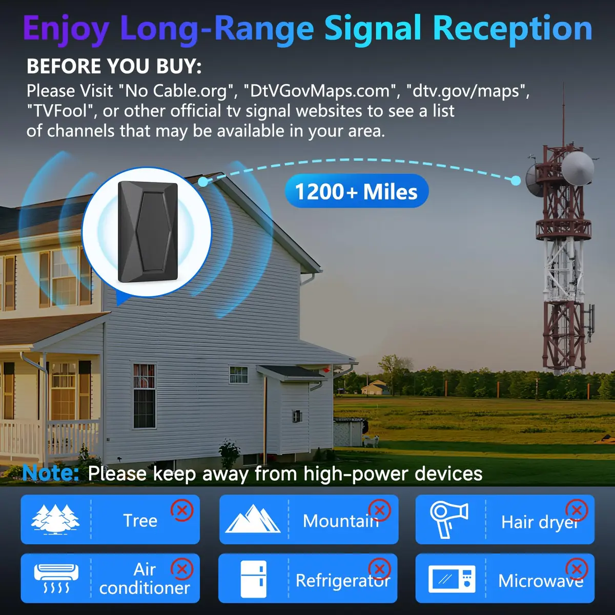 Fronguld TV Antenna Indoor Antenna for Smart TV 4K HDR | Long Range HD Digital Signal Booster - view 3
