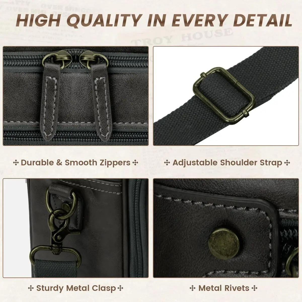 RAINSMORE Men's Leather Laptop Bag 16 Inch Vintage Messenger Satchel Bag | Water-Resistant Business Briefcase for Men - view 5