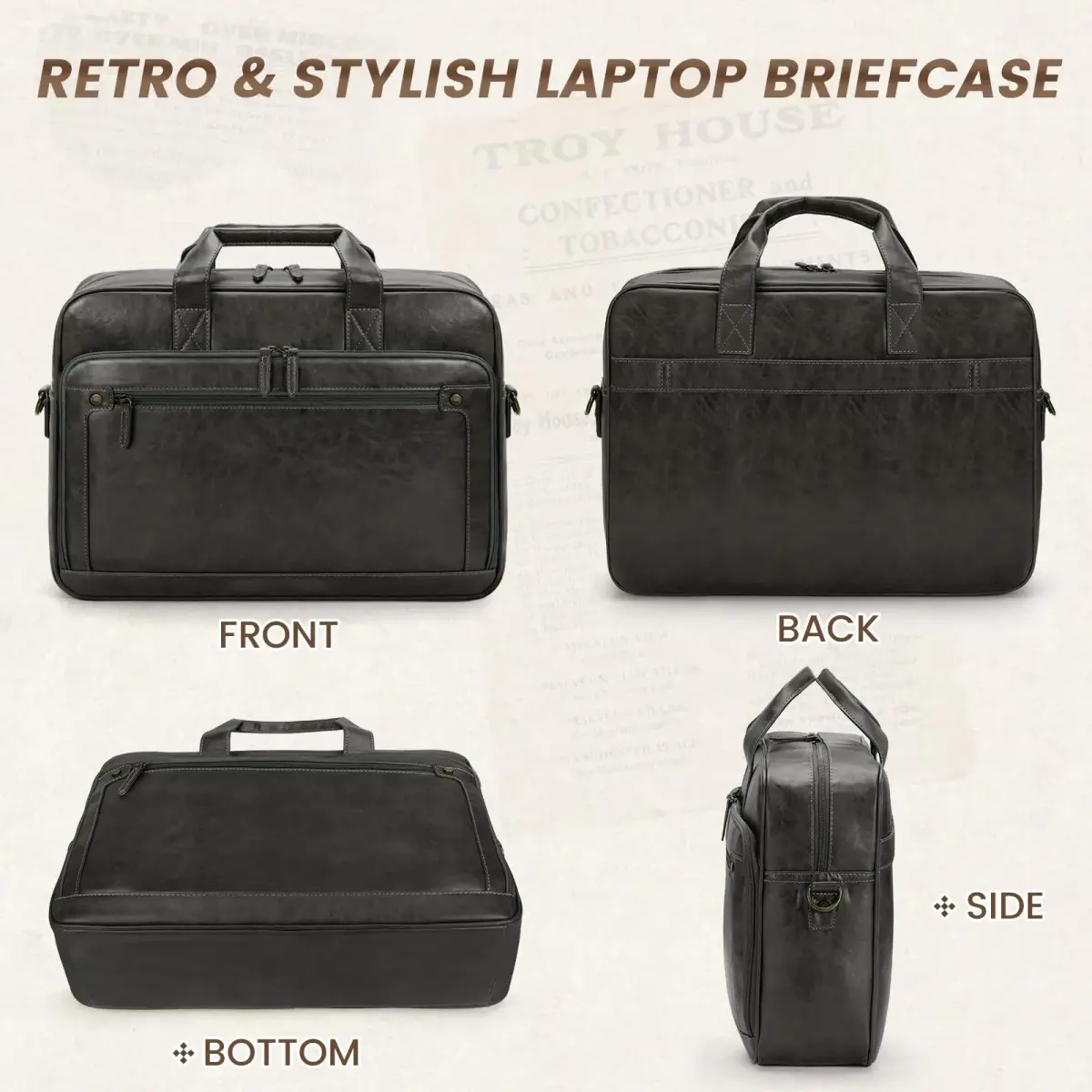 RAINSMORE Men's Leather Laptop Bag 16 Inch Vintage Messenger Satchel Bag | Water-Resistant Business Briefcase for Men - view 7