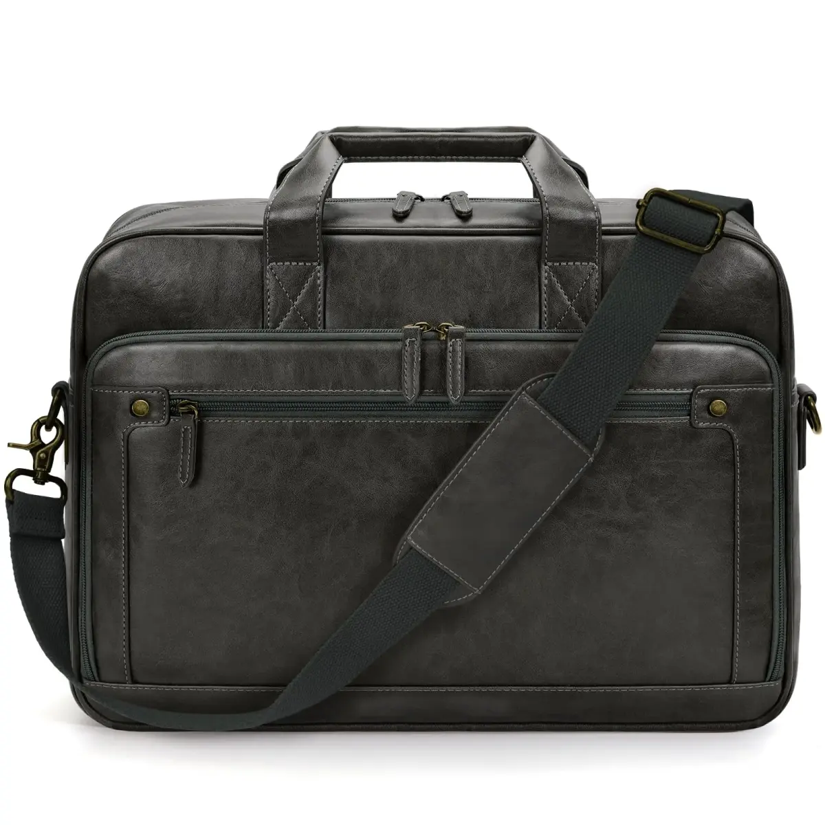 RAINSMORE Men's Leather Laptop Bag 16 Inch Vintage Messenger Satchel Bag | Water-Resistant Business Briefcase for Men - view 8