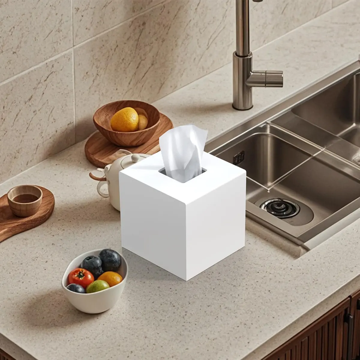 PITBVO Matte White Square Acrylic Tissue Box Cover 14cm (5.5") | Premium 5MM Acrylic for Home & Office - view 2
