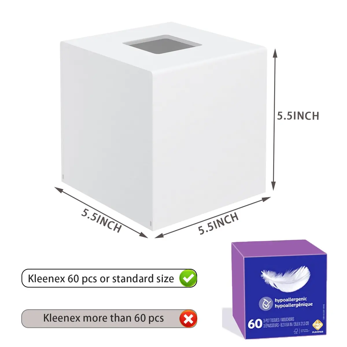 PITBVO Matte White Square Acrylic Tissue Box Cover 14cm (5.5") | Premium 5MM Acrylic for Home & Office - view 3
