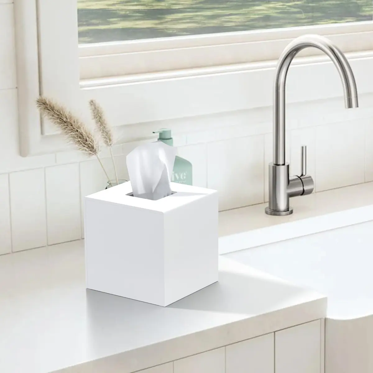PITBVO Matte White Square Acrylic Tissue Box Cover 14cm (5.5") | Premium 5MM Acrylic for Home & Office - view 4