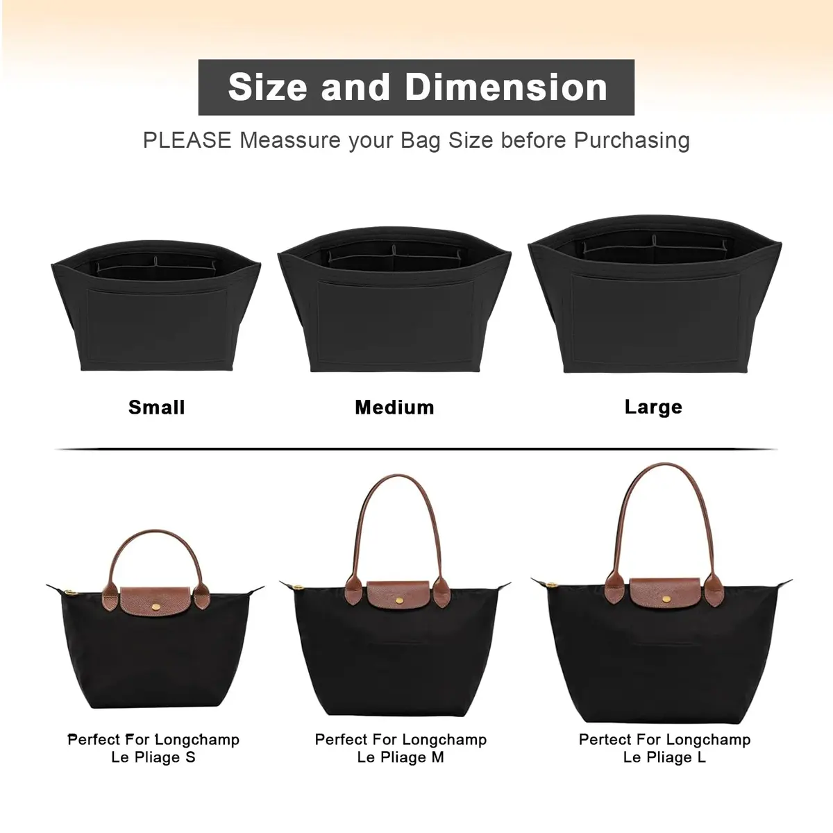 LOUKAYCCI Purse Organizer Insert for Longchamp Le Pliage M | Felt Tote Bag Organizer with 8 Compartments - view 4