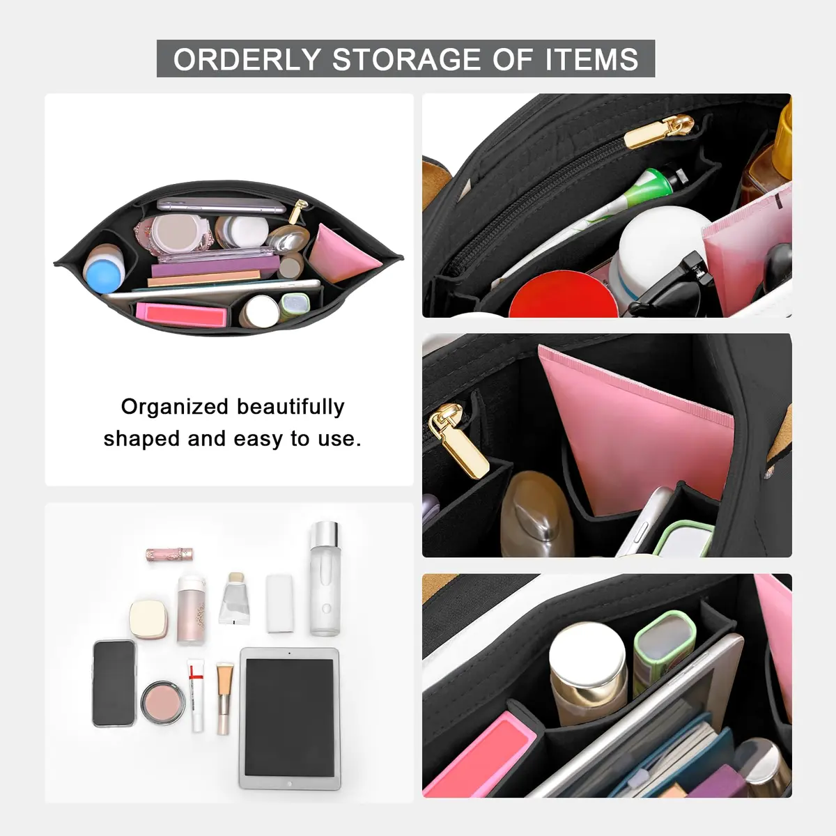LOUKAYCCI Purse Organizer Insert for Longchamp Le Pliage M | Felt Tote Bag Organizer with 8 Compartments - view 5