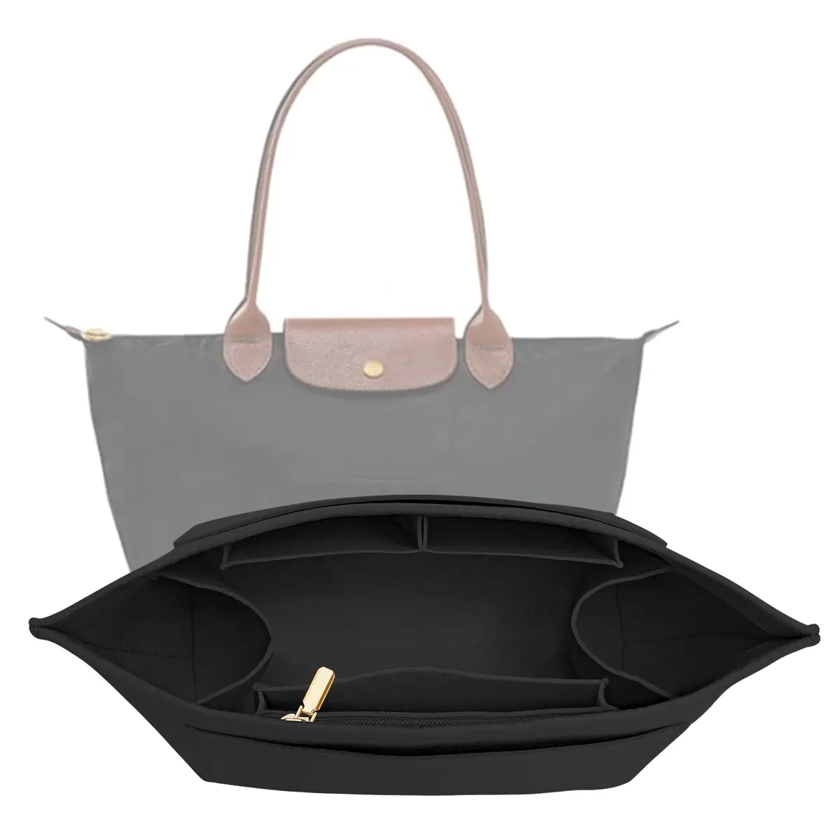 LOUKAYCCI Purse Organizer Insert for Longchamp Le Pliage M | Felt Tote Bag Organizer with 8 Compartments - main product image