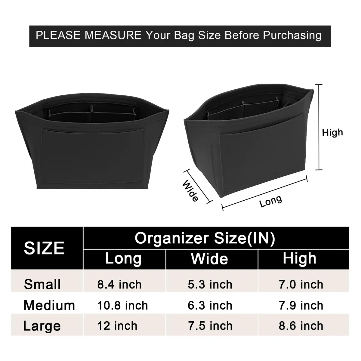 LOUKAYCCI Purse Organizer Insert for Longchamp Le Pliage M | Felt Tote Bag Organizer with 8 Compartments - view 2