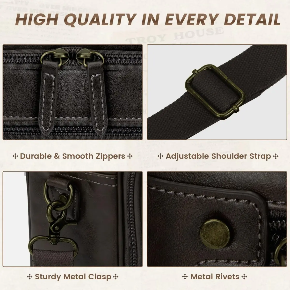 RAINSMORE Men's Leather Laptop Briefcase 16 Inch Vintage Messenger Bag | Water Resistant, Detachable Strap, 40.4 cm (15.9 in) - view 5