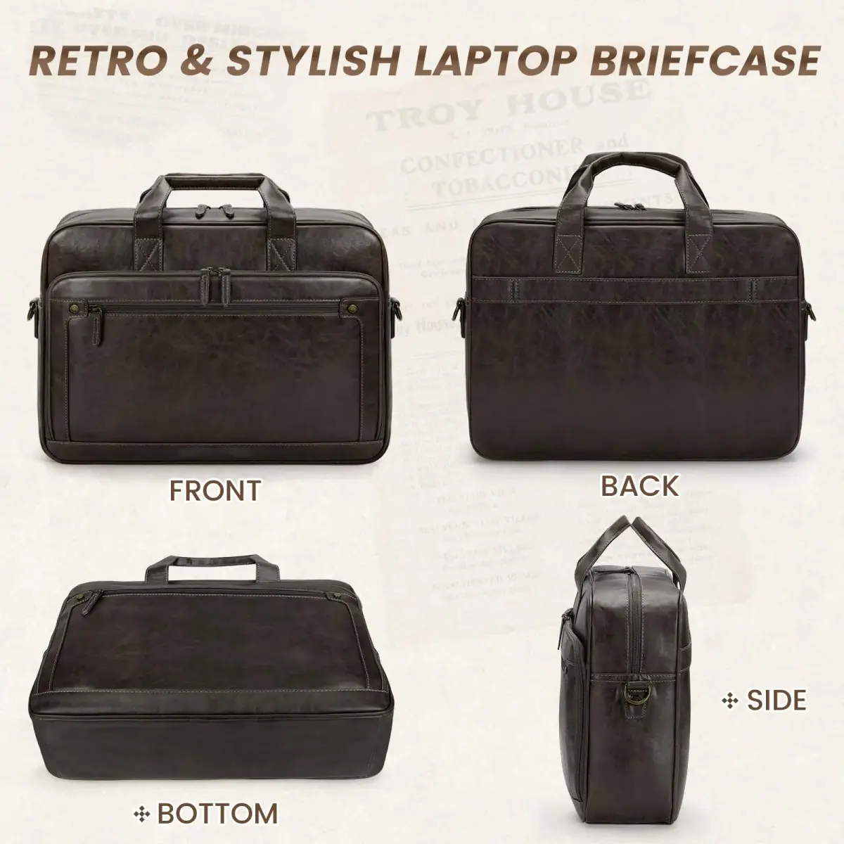 RAINSMORE Men's Leather Laptop Briefcase 16 Inch Vintage Messenger Bag | Water Resistant, Detachable Strap, 40.4 cm (15.9 in) - view 7