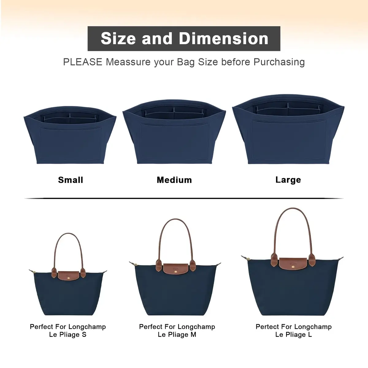 LOUKAYCCI Purse Organizer Insert for Longchamp Le Pliage L | Felt Tote Bag Organizer with 8 Compartments - view 4