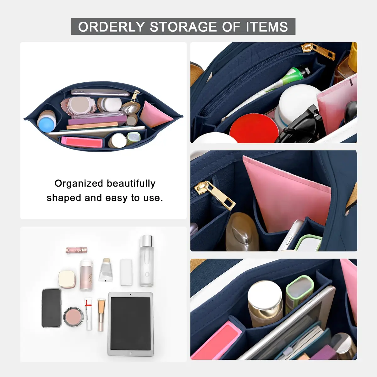 LOUKAYCCI Purse Organizer Insert for Longchamp Le Pliage L | Felt Tote Bag Organizer with 8 Compartments - view 5