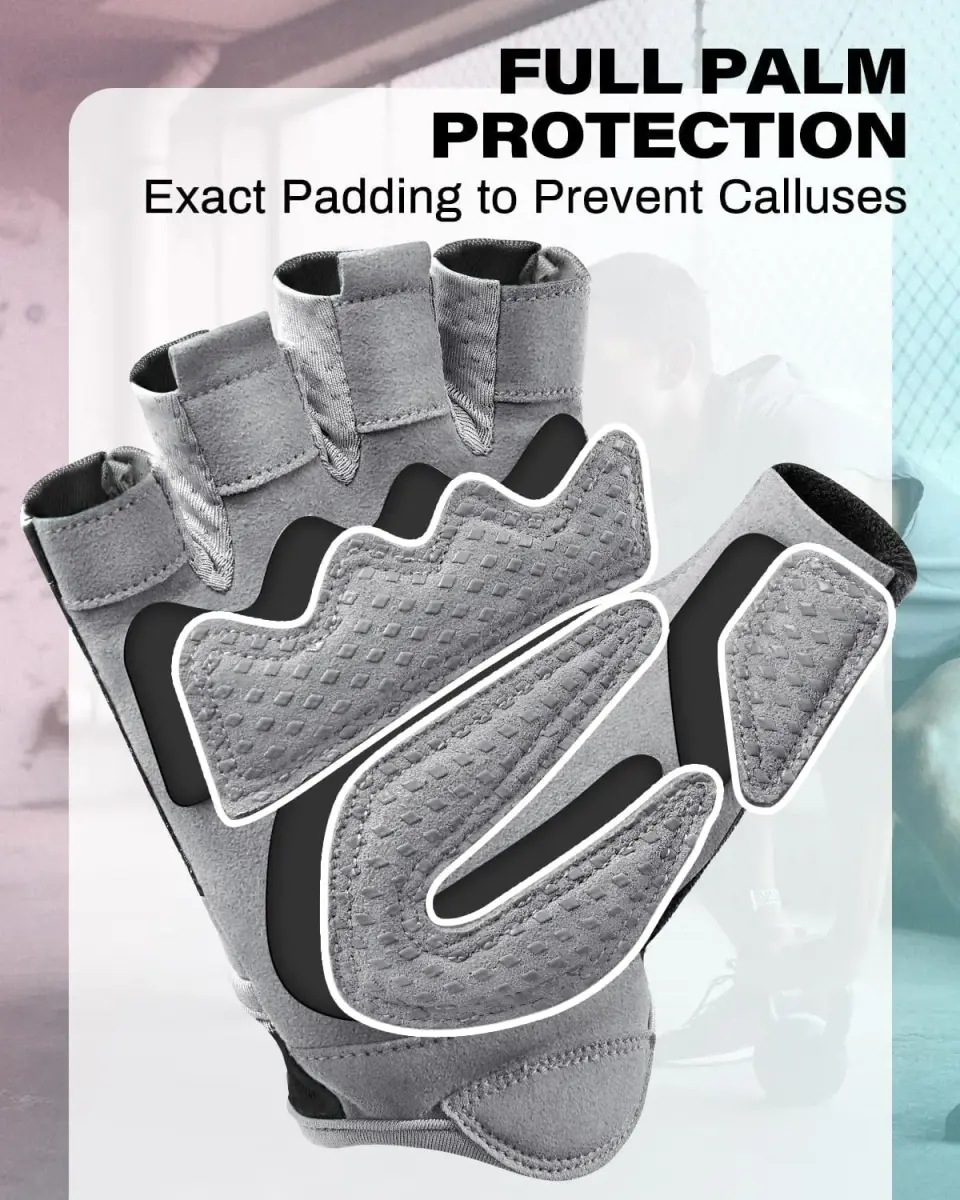 VINSGUIR Workout Gloves for Men & Women, Black/Gray, Large - Breathable & Padded for Weight Lifting - view 2