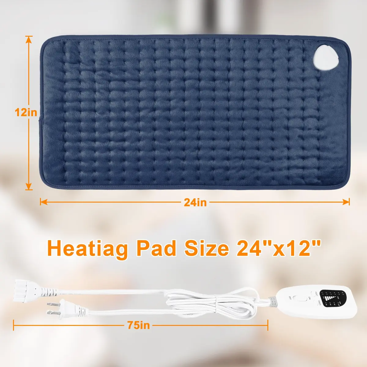 Deepsoon Electric Heating Pad for Back 24x12 Inch Navy Blue | Fast Heat & Auto Shut-Off - view 8