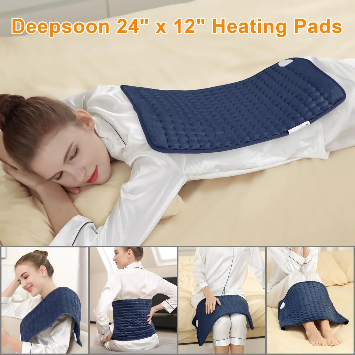 Deepsoon Electric Heating Pad for Back 24x12 Inch Navy Blue | Fast Heat & Auto Shut-Off - view 2
