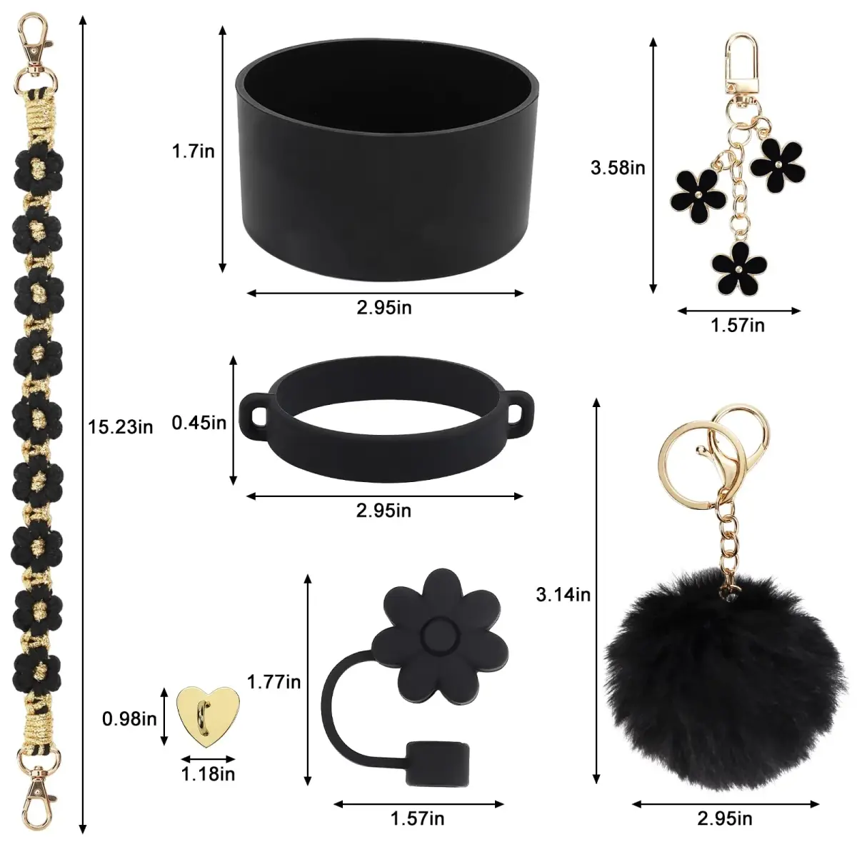 3tyto Black Gold 13 Pcs Stanley Cup Accessories Set - Bohemian Handle Strap & Silicone Boot - view 3