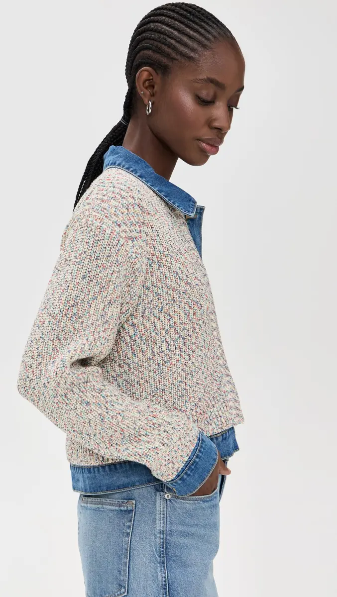 [BLANKNYC] Women's Happy Place Sweater, Multi Color, M | Ribbed Mock Neck, Asymmetrical Fold, Cotton Blend - view 4