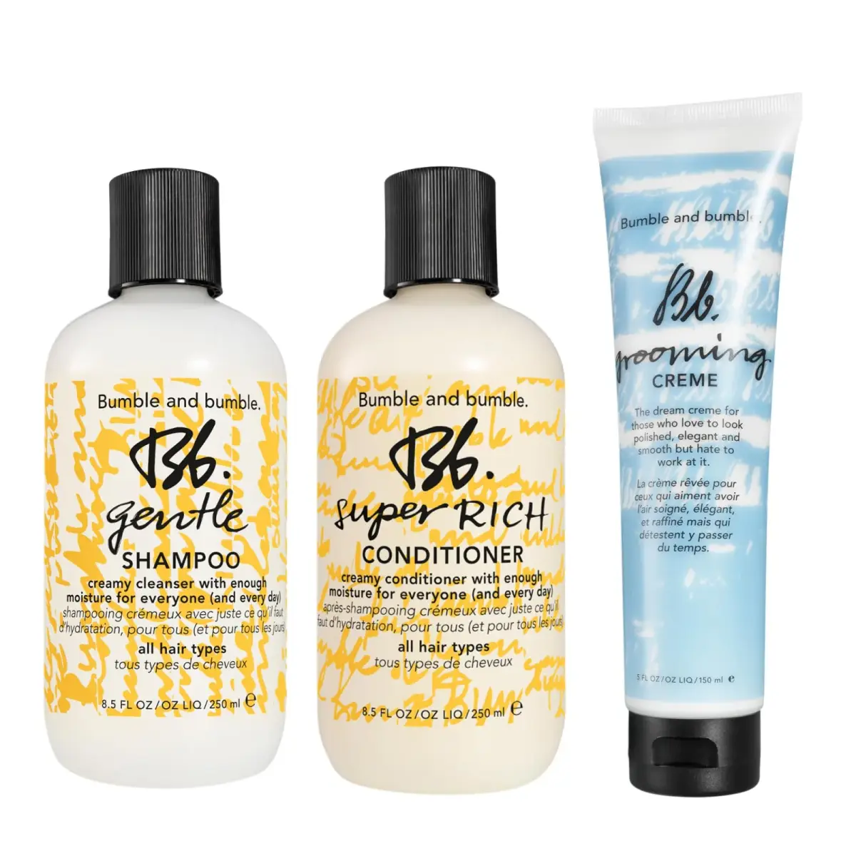 Bumble and bumble. Gentle Shampoo + Super Rich Conditioner + Grooming Cream Set | 21.95 Fl Oz (650 ml) | Adds Moisture + Shine - main product image