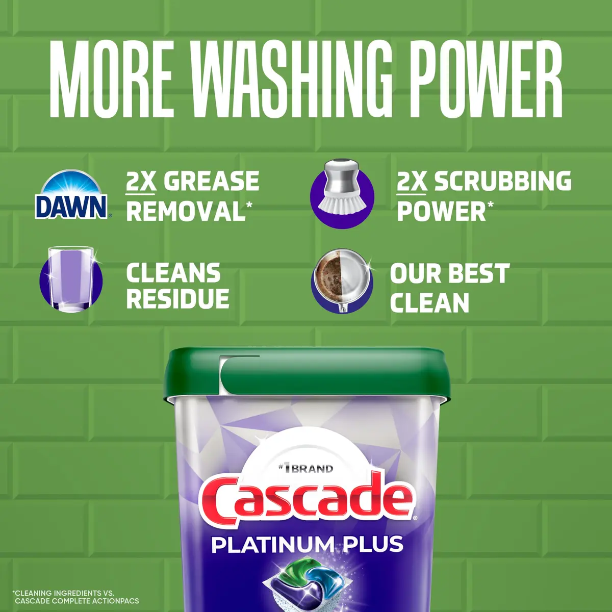 Cascade Platinum Plus Dishwasher Detergent Pods Lemon 57 Count | USA Imported, 220V Compatible, Phosphate Free - view 3