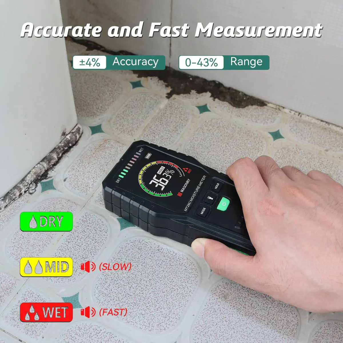 RDINSCOS Pinless Moisture Meter for Wood & Wall | 4 Modes, Non-Invasive, Color LCD Screen - view 4