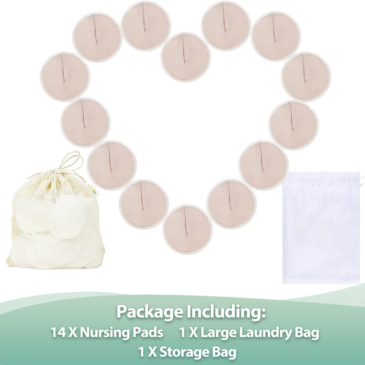 wegreeco Nursing Breast Pads Large 14 Count (4.7 inch) | Soft, Breathable, Leak-Free Washable Reusable Pads with Laundry & Storage Bags - view 2