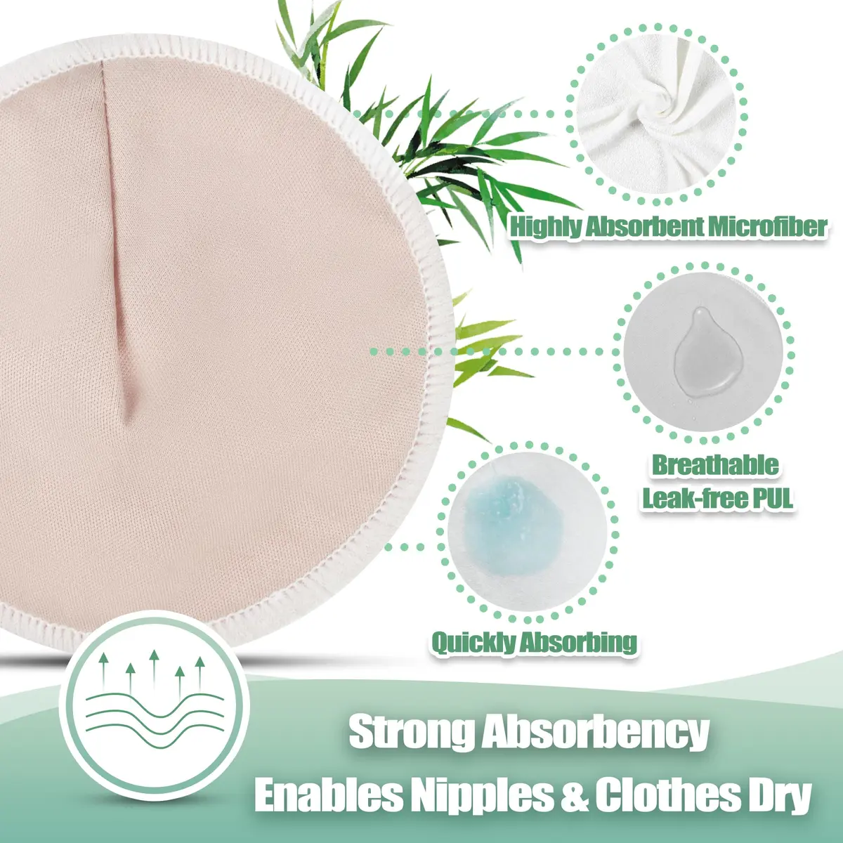 wegreeco Nursing Breast Pads Large 14 Count (4.7 inch) | Soft, Breathable, Leak-Free Washable Reusable Pads with Laundry & Storage Bags - view 3