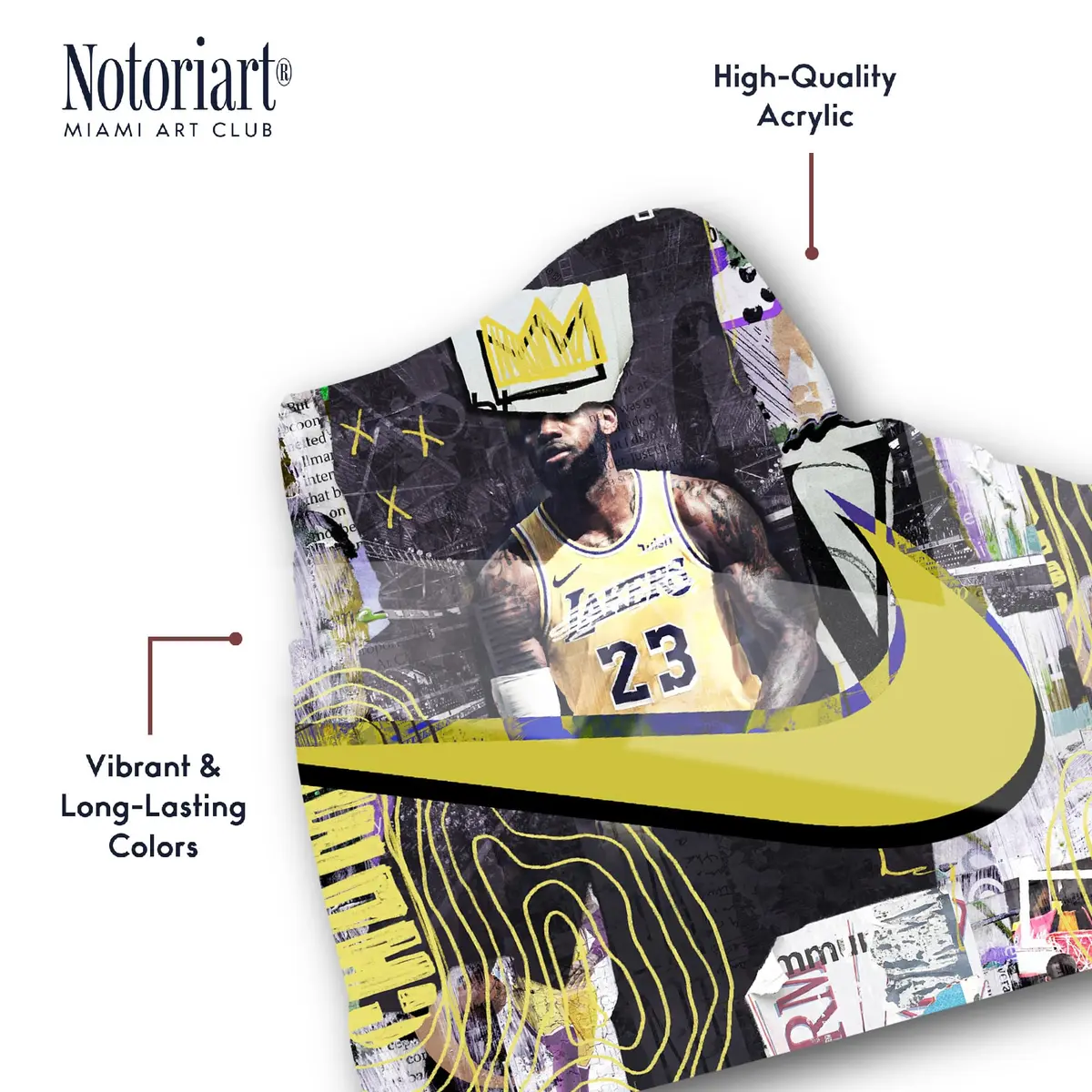 NotoriArt Retro Sneaker Acrylic Wall Art Die-Cut 19" x 10.5" | King Sneaker Shape, Vibrant Graffiti - view 3